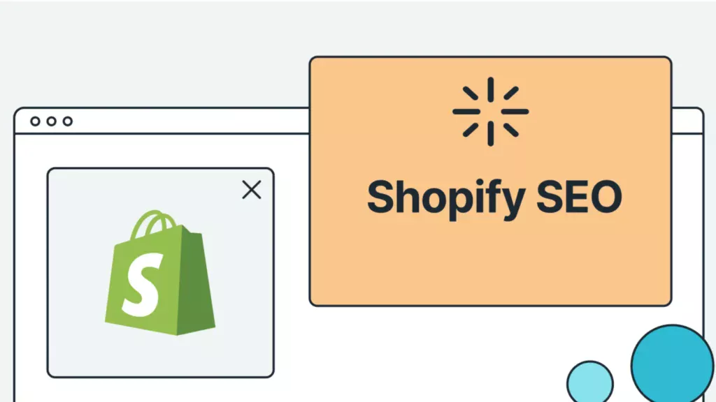 Shopify SEO icon and search bar with a glowing focus.
